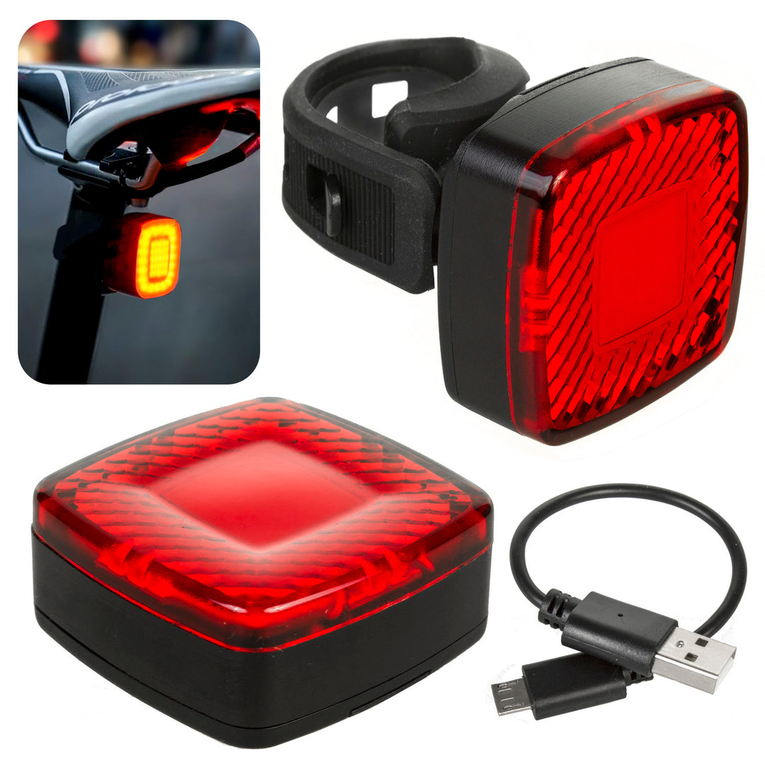 Fahrradlampe hinten USB AUTO STOP Dämmerungssensor Maclean Energy MCE355 COB LED max. 125lm acu 450mAh