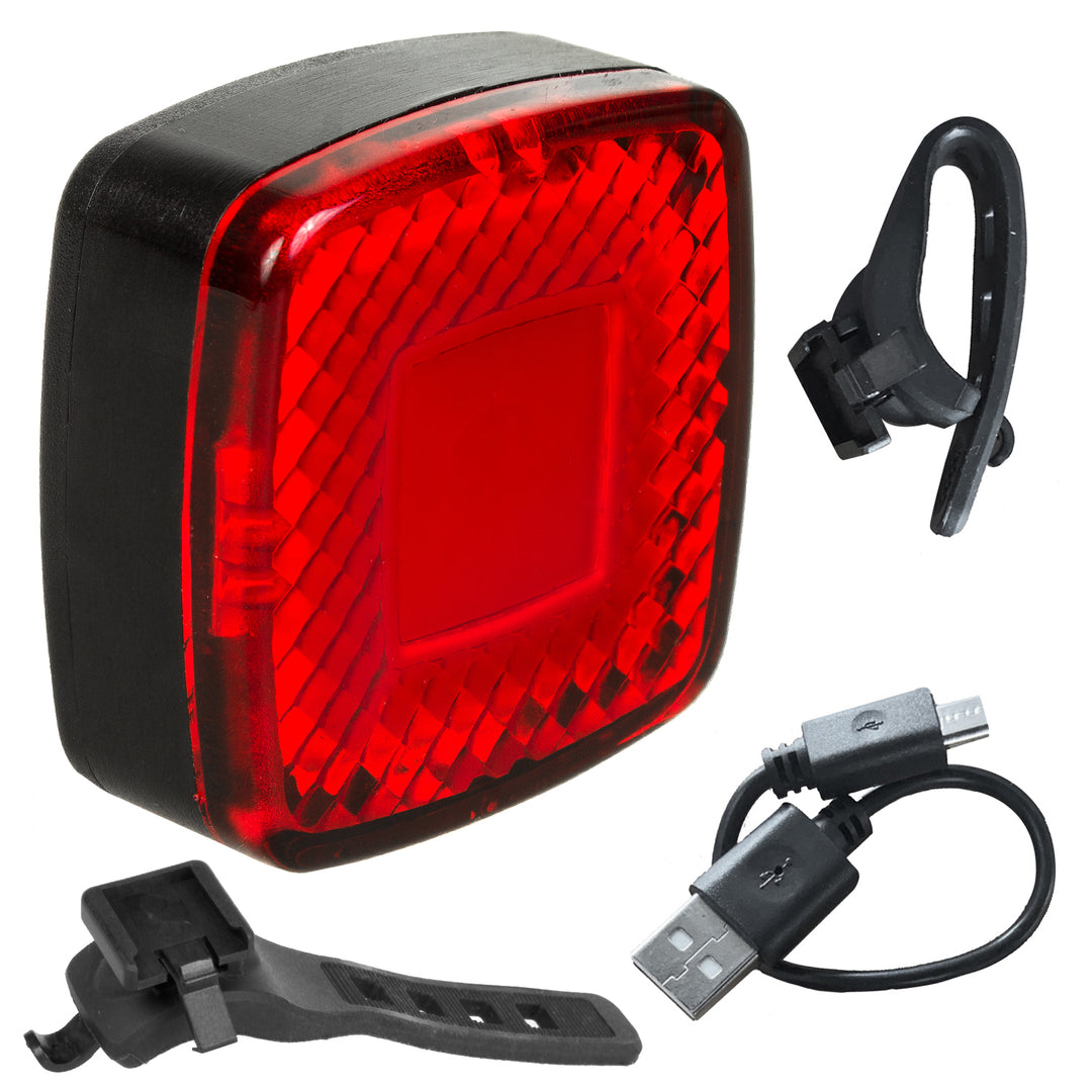 Fahrradlampe hinten USB AUTO STOP Dämmerungssensor Maclean Energy MCE355 COB LED max. 125lm acu 450mAh