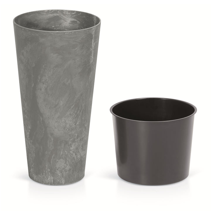 Tubus Slim Effect Blumentopf Pflanzkübel Beton-Design 2in1 inkl. Pflanztopf Rund Kunststoff (250mm, Marengo)