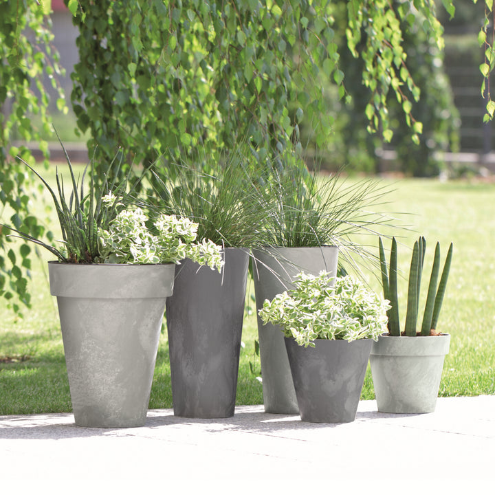 Tubus Slim Effect Blumentopf Pflanzkübel Beton-Design 2in1 inkl. Pflanztopf Rund Kunststoff (250mm, Anthrazit)