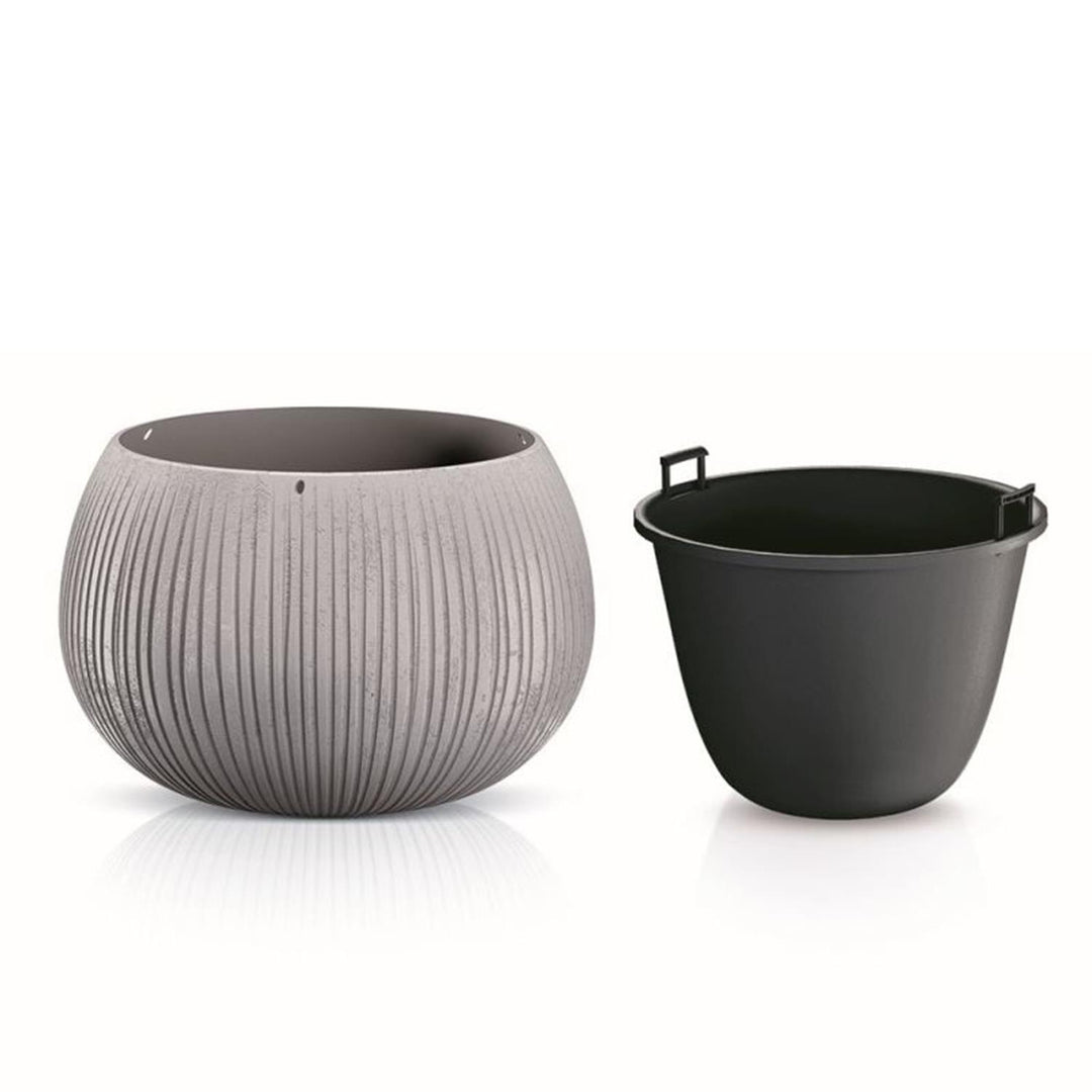 Beton Bowl Blumentopf Pflanzkübel Beton-Design 2 in 1 inkl. Pflanztopf Kunststoff Rund (238mm, Beton)