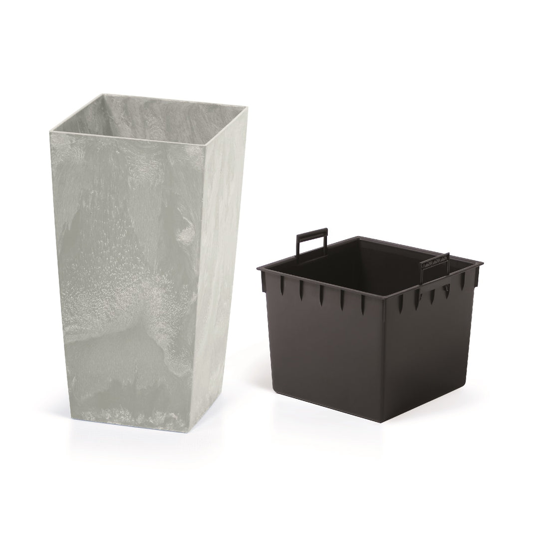 Urbi Square Beton Blumentopf Pflanzkübel Beton-Design 2 in 1 inkl. Pflanztopf Kunststoff Eckig (140mm) …