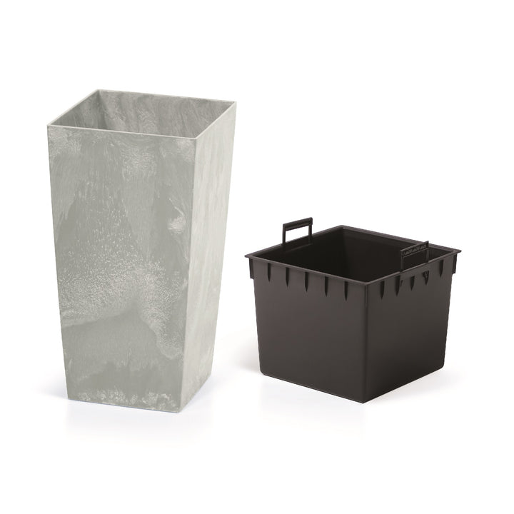 Urbi Square Beton Blumentopf Pflanzkübel Beton-Design 2 in 1 inkl. Pflanztopf Kunststoff Eckig (140mm) …