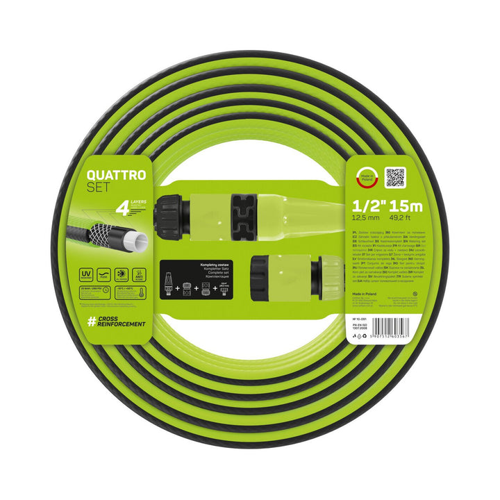 Quatrro Schlauchset 4-Lagen-Schlauch 15m 1/2" Gartenschlauch mit Spritze Schnellkupplung Anschluss UV-beständig