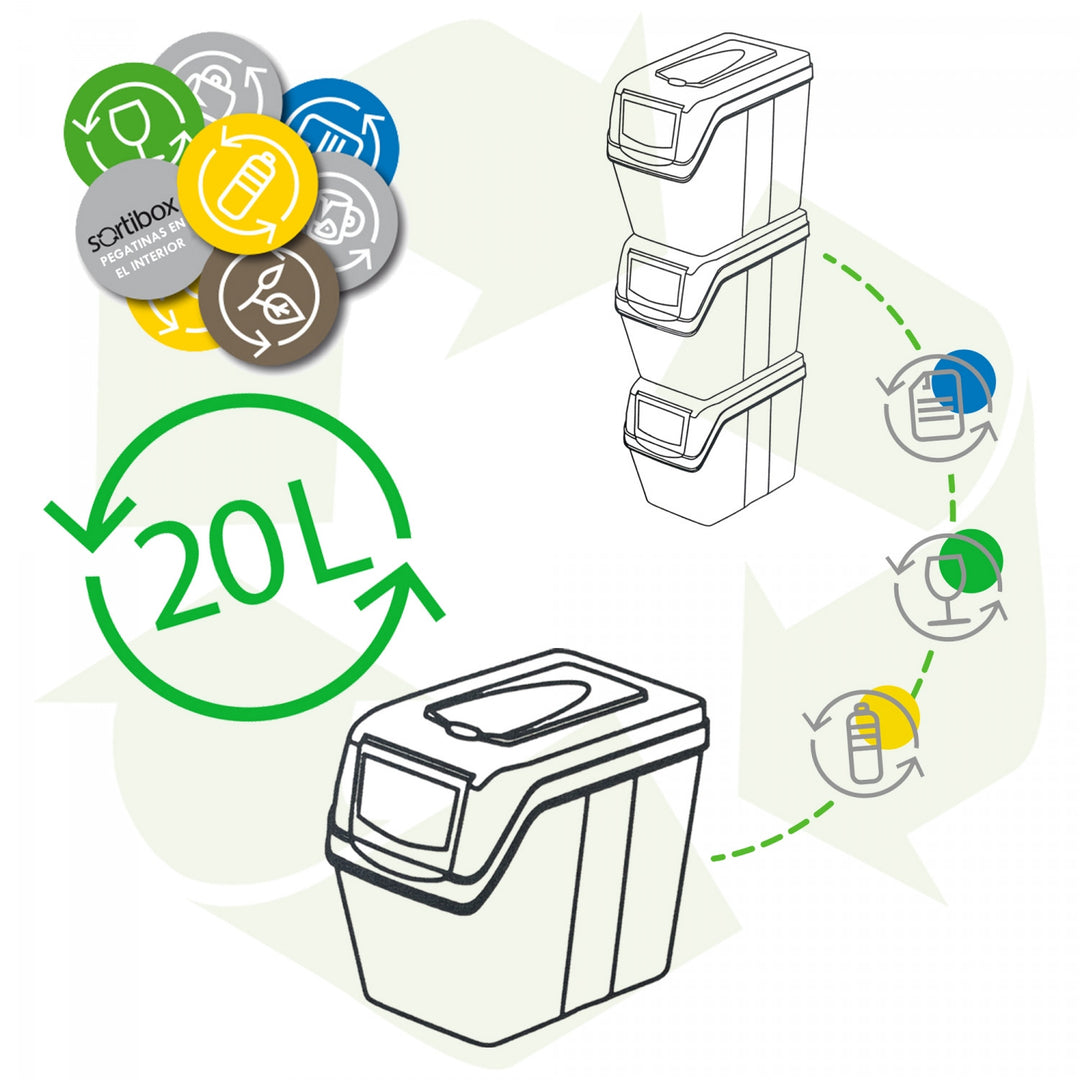 Sortibox Sortier Mülleimer zum Mülltrennung Set 3x20L grau