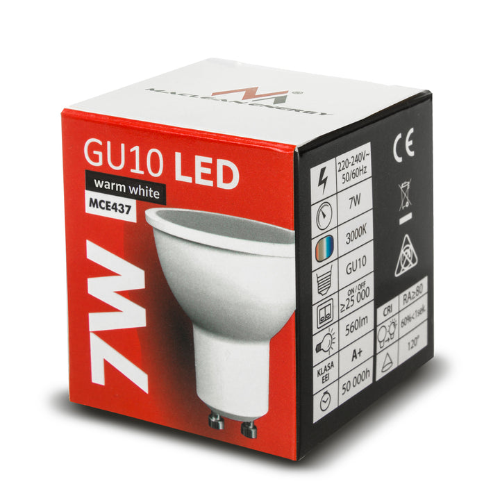 GU10 LED Leuchtmittel 7W 490lm Warmweiß 3000K 120° Strahlwinkel 220-240V, 50/60Hz