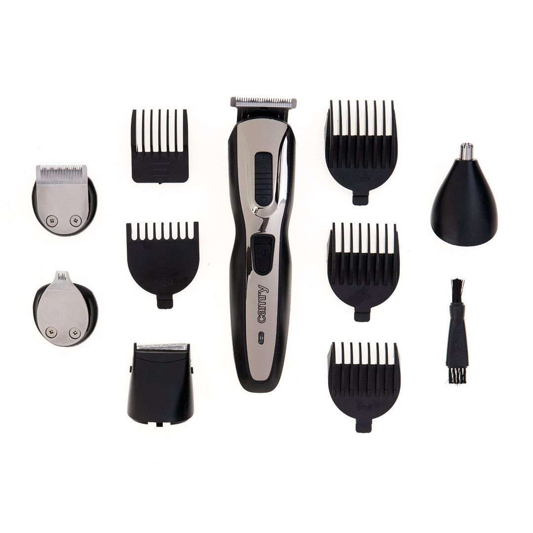Der Camry CR 2921 5-in-1-Trimmer kombiniert Haarschneidemaschine, Rasierer und Trimmer