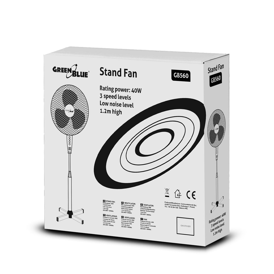 Standventilator 40 Watt 3 Geschwindigkeitsstufen Niedriger Geräuschpegel Oszillation Bodenventilator Weiß