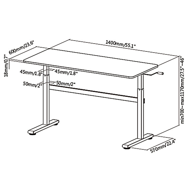 Sitz-Steh-Schreibtisch 140x60cm  Manuell Höhenverstellbarer Bürotisch max. 117cm   Ergonomischer Tisch Belastbar bis 40kg Schwarz