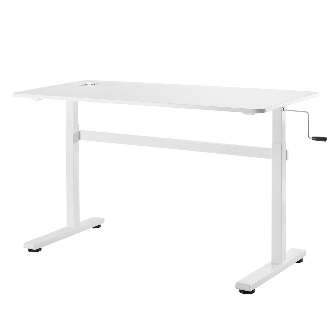 Sitz-Steh-Schreibtisch 140x60cm  Manuell Höhenverstellbarer Bürotisch max. 117cm   Ergonomischer Tisch Belastbar bis 40kg Weiß