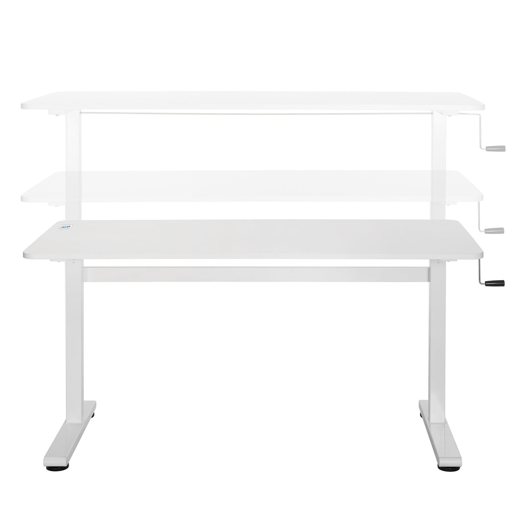 Sitz-Steh-Schreibtisch 140x60cm  Manuell Höhenverstellbarer Bürotisch max. 117cm   Ergonomischer Tisch Belastbar bis 40kg Weiß