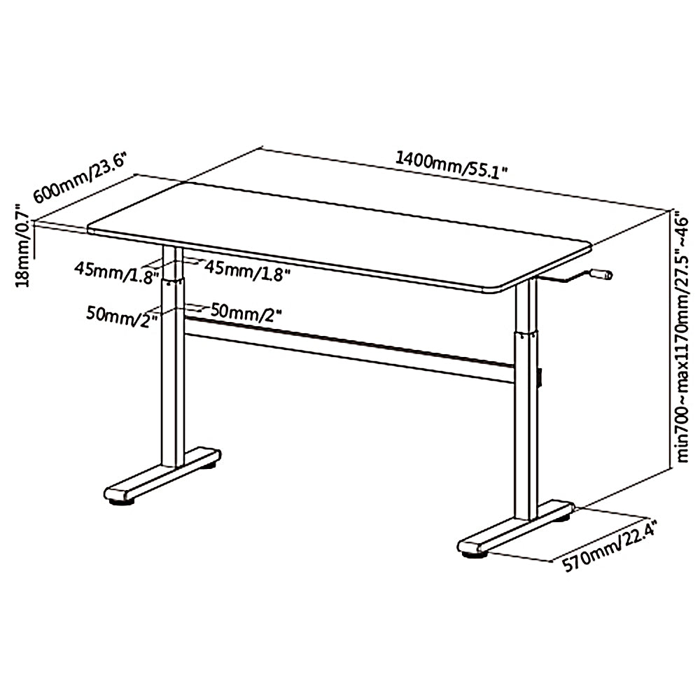 Sitz-Steh-Schreibtisch 140x60cm  Manuell Höhenverstellbarer Bürotisch max. 117cm   Ergonomischer Tisch Belastbar bis 40kg Weiß