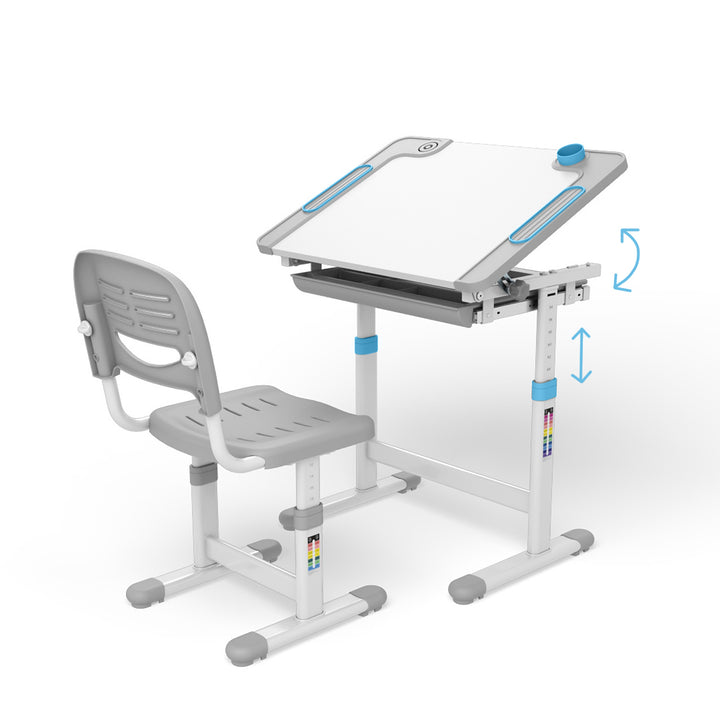 Ergonomischer Kinderschreibtisch mit Stuhl und Schublade Kinder-Schultisch bis 75kg Schülerschreibtisch Höhenverstellbar und Neigbar
