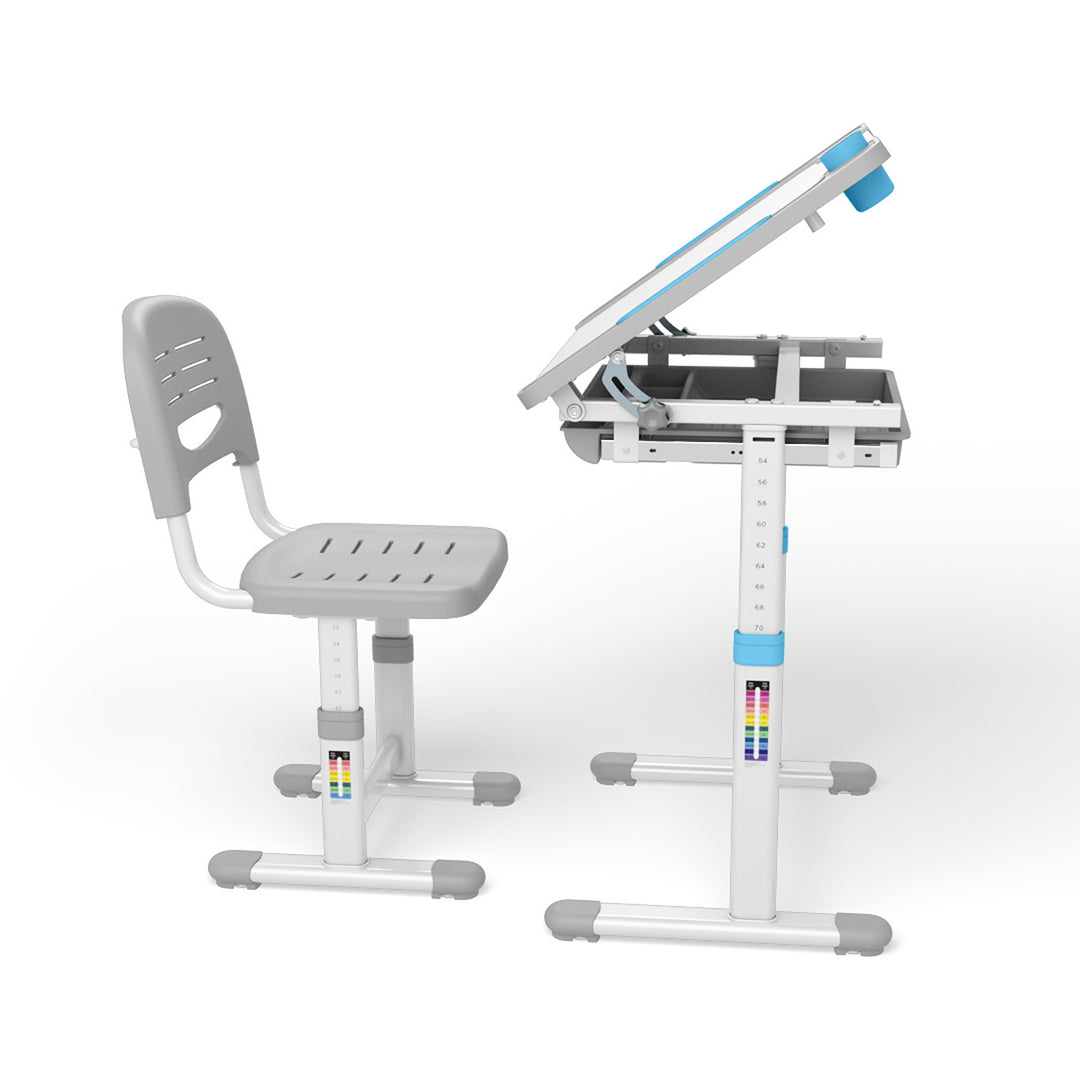 Ergonomischer Kinderschreibtisch mit Stuhl und Schublade Kinder-Schultisch bis 75kg Schülerschreibtisch Höhenverstellbar und Neigbar