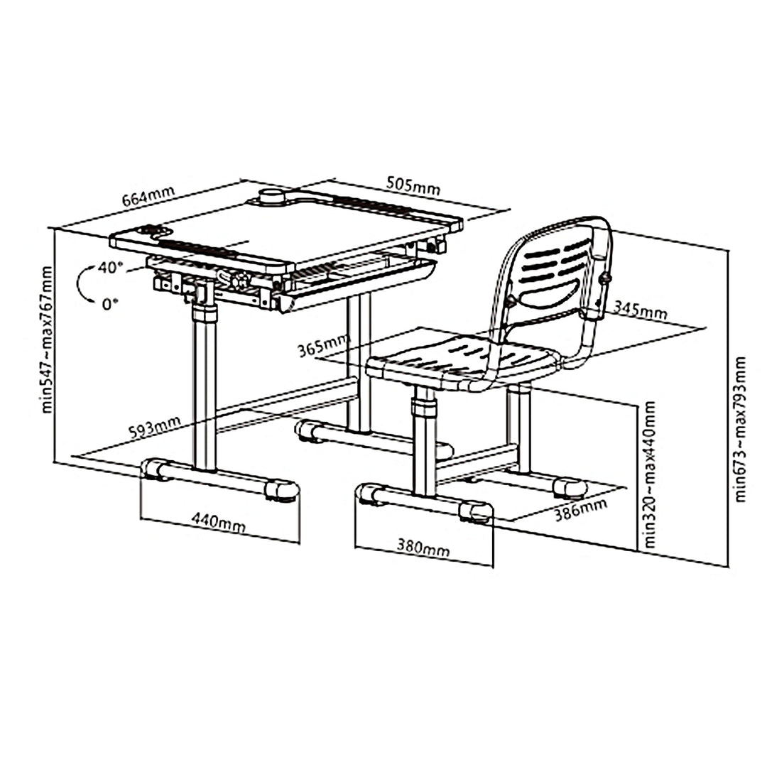 Ergonomischer Kinderschreibtisch mit Stuhl und Schublade Kinder-Schultisch bis 75kg Schülerschreibtisch Höhenverstellbar und Neigbar