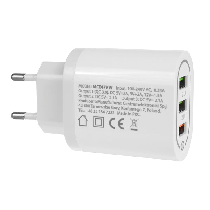 Maclean MCE479 mit Quick Charge 3.0 Schnellladefunktion Universal USB-Ladegerät 3xUSB QC 3.0