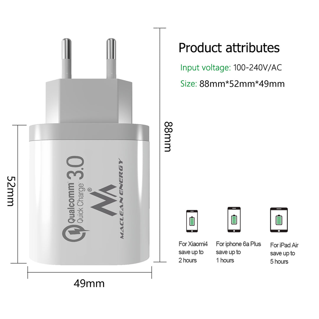 Maclean MCE479 mit Quick Charge 3.0 Schnellladefunktion Universal USB-Ladegerät 3xUSB QC 3.0