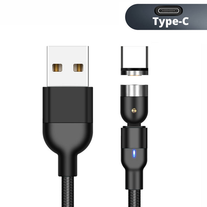 Magnetisches USB Kabel mit USB-Typ-C Adapter 1m Schnellladefunktion 9V/2A 5V/3A Fast Charge Ladekabel Datenkabel 360 ° und 180 ° Drehbar Magnetverbindung (Kabel mit USB-Typ-C Adapter 1m)