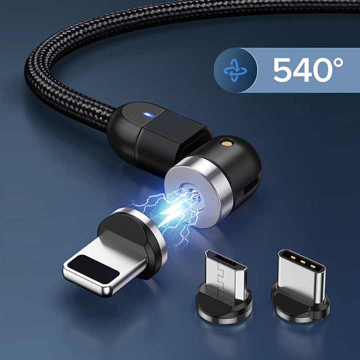 Magnetisches USB Kabel mit USB-Typ-C Adapter 1m Schnellladefunktion 9V/2A 5V/3A Fast Charge Ladekabel Datenkabel 360 ° und 180 ° Drehbar Magnetverbindung (Kabel mit USB-Typ-C Adapter 1m)