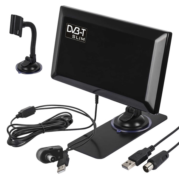 Aktive Zimmerantenne DVB-T DVB-T2 Verstärkerantenne Antenne mit Verstärker Saugnapf Halterung USB 5V …