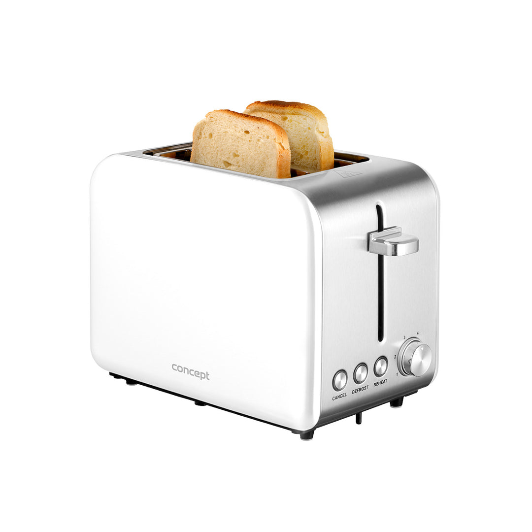 Concept TE2051 Edelstahl Toaster mit Breitem Schlitz 36mm 2 Röstkammern Elektronischer Timer 950W Mattweiß