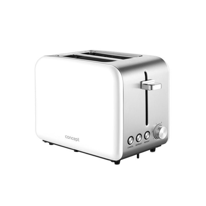 Concept TE2051 Edelstahl Toaster mit Breitem Schlitz 36mm 2 Röstkammern Elektronischer Timer 950W Mattweiß