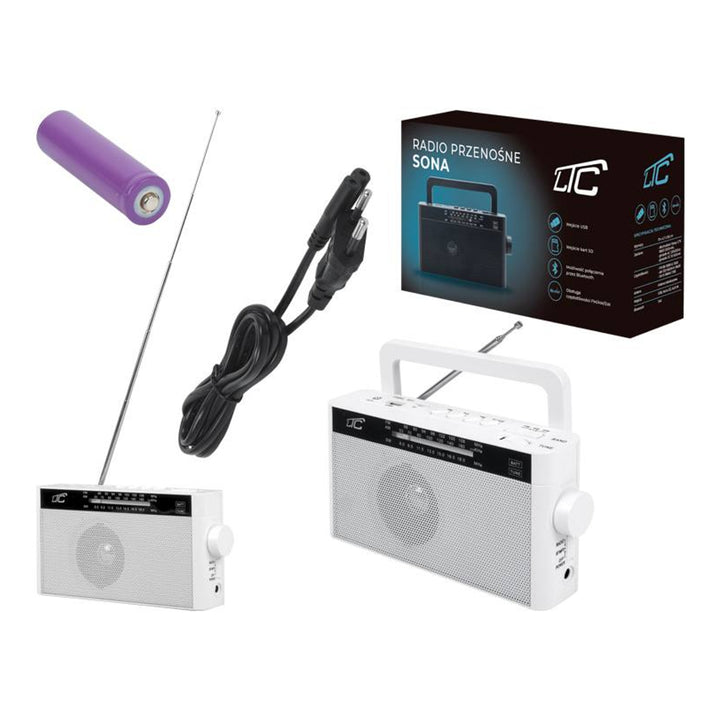 Sona Tragbares Retro-Radio mit Bluetooth/AM/FM / MP3 / USB/SD 1200mAh Akku Teleskopantenne (Weiß)