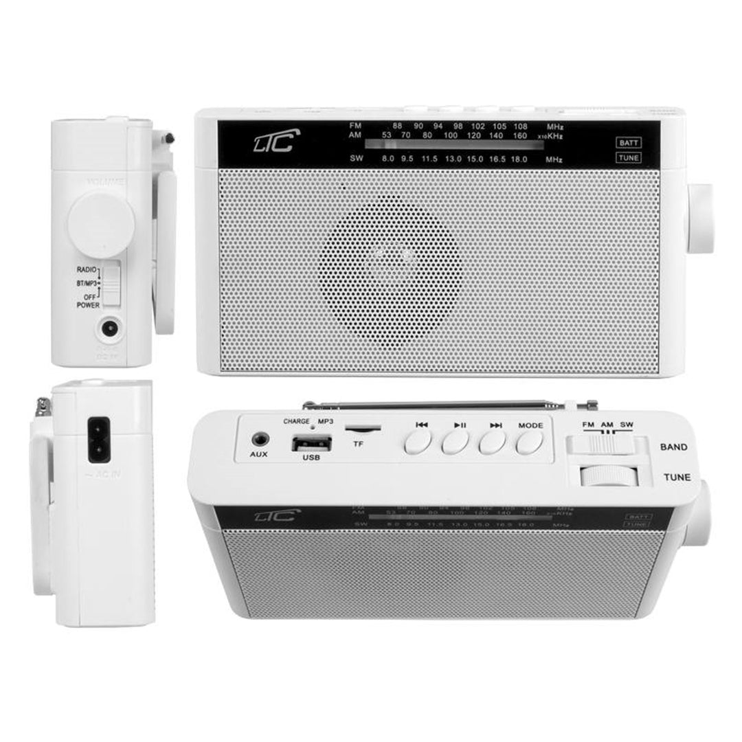 Sona Tragbares Retro-Radio mit Bluetooth/AM/FM / MP3 / USB/SD 1200mAh Akku Teleskopantenne (Weiß)