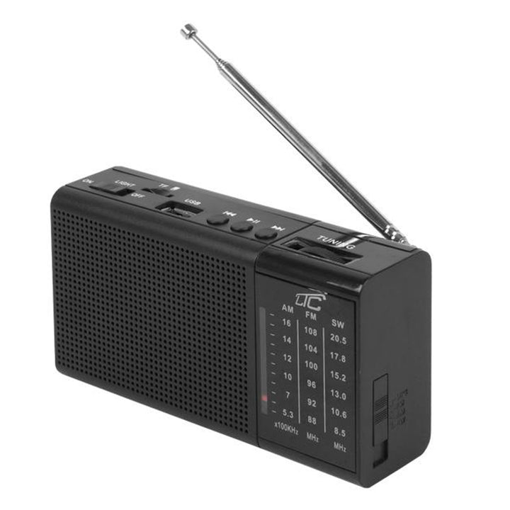 Rega Tragbares Retro-Radio mit AM/FM/AUX / MP3 / USB/SD BL-5C Batterie Teleskopantenne Schwarz