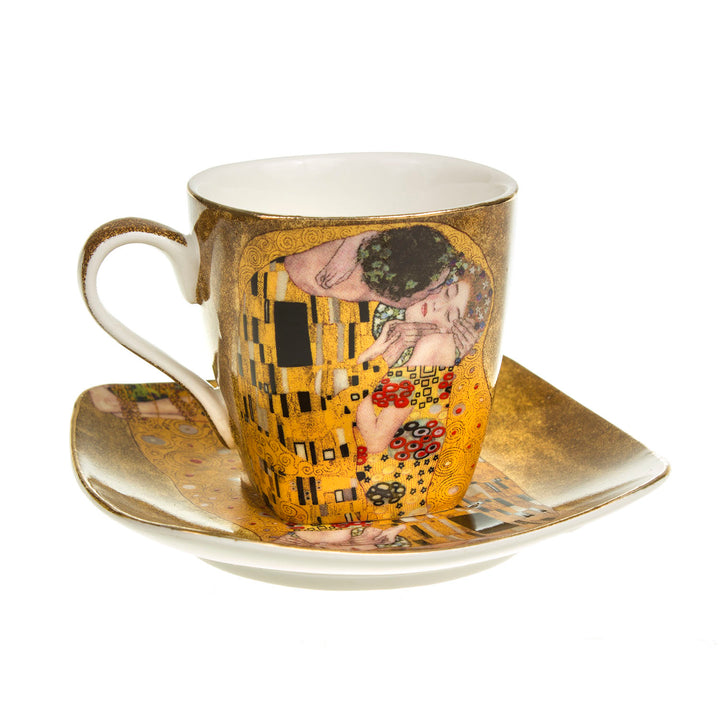 Tassen mit Untertassen und Löffel Kuss Klimt Geschenkidee