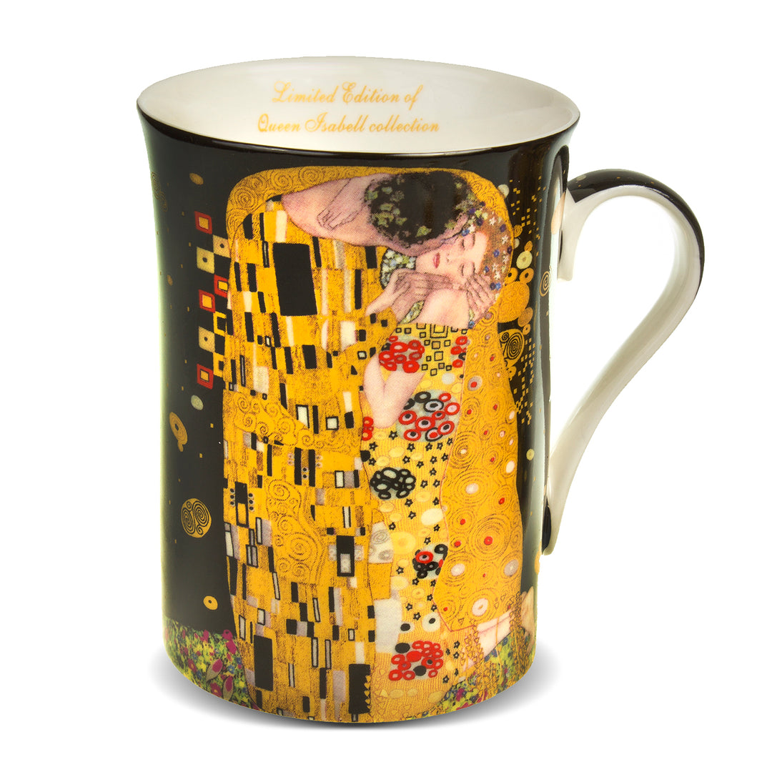 Kaffeebecher Becher mit  Löffel "Kuss" Gustav Klimt Geschenkidee Porzellan