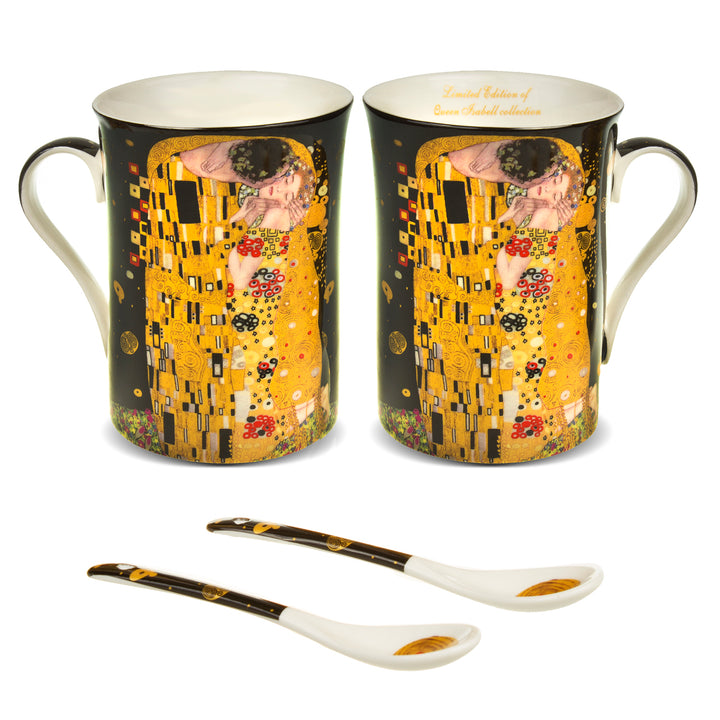 Kaffeebecher Becher mit  Löffel "Kuss" Gustav Klimt Geschenkidee Porzellan