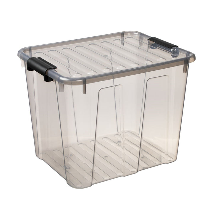 Home Box Aufbewahrungsbehälter mit Deckel Klickverschluss Aufbewahrungsbehälter Box Stapelbar 40L (Transparent - Grau)