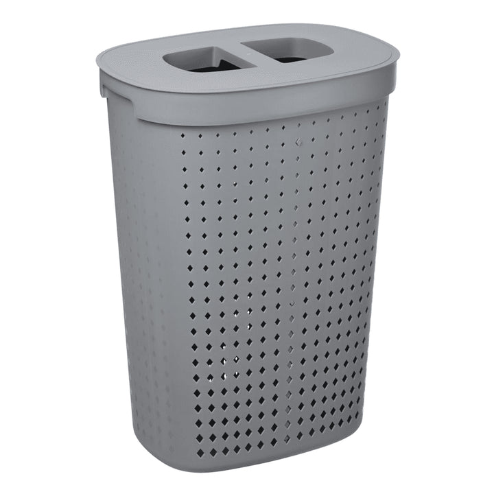 Seoul Wäschekorb mit Deckel Oval Wäschebehälter Wäschesammler Aufbewahrungskorb Wäschetonne 61L (Grau)