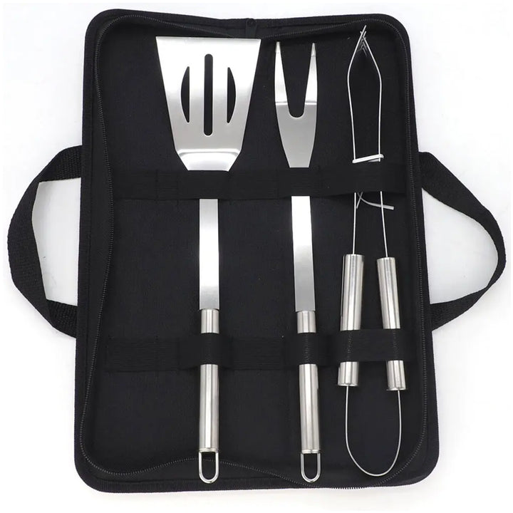 Patio 3-Teiliges Grillbesteck-Set in Aufbewahrungstasche Grillbesteck Grillzubehör aus Edestahl Spachtel Zange Fleischgabel
