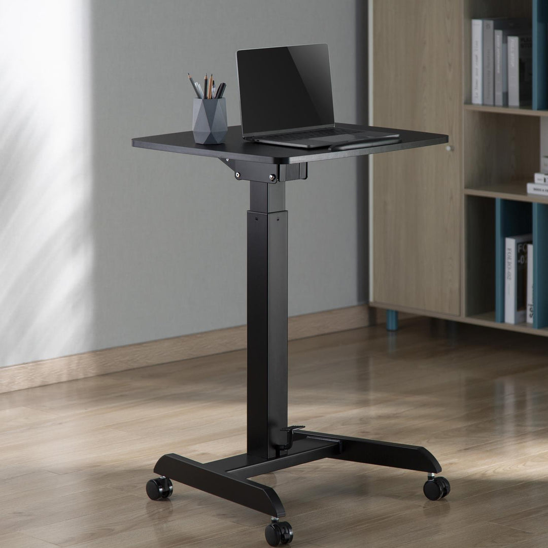 Höhenverstellbarer Laptoptisch mit Rollen Sitz-steh-Schreibtisch Höhenverstellbar bis max. 113cm bis 30 Grad Neigbar Schwarz