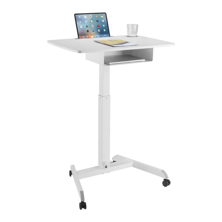 Höhenverstellbarer Laptoptisch mit Rollen und mit Einer Schublade Sitz-steh-Schreibtisch Höhenverstellbar bis max. 113cm max. 8kg (Weiß)