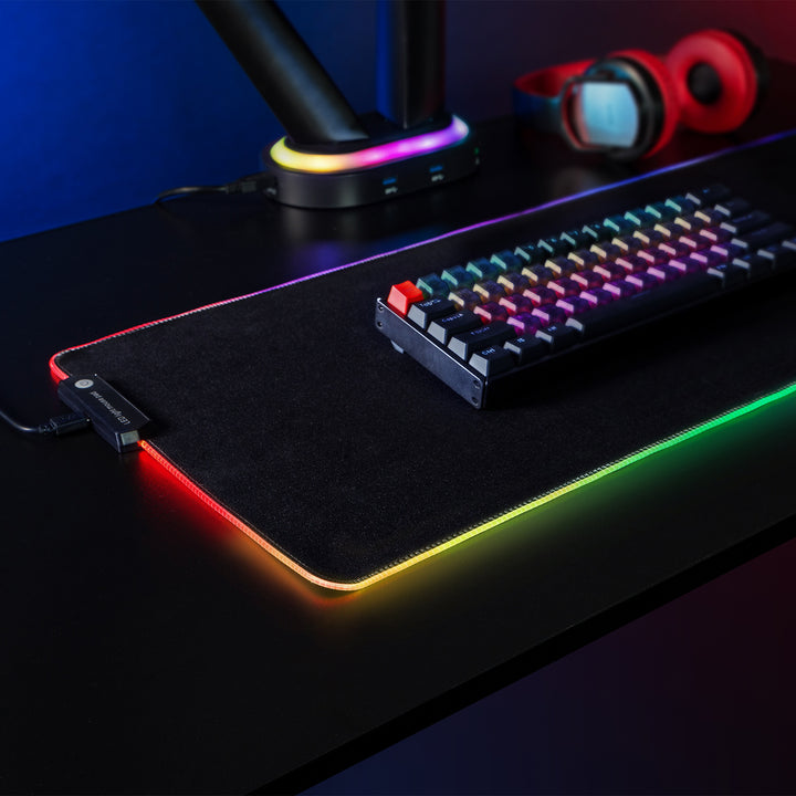 XXL Gaming Maus- & Tastatur-Unterlage 80x30cm mit LED RGB Beleuchtung und rutschfeste Gummiunterseite Schreibtischunterlage (800x300x4mm)