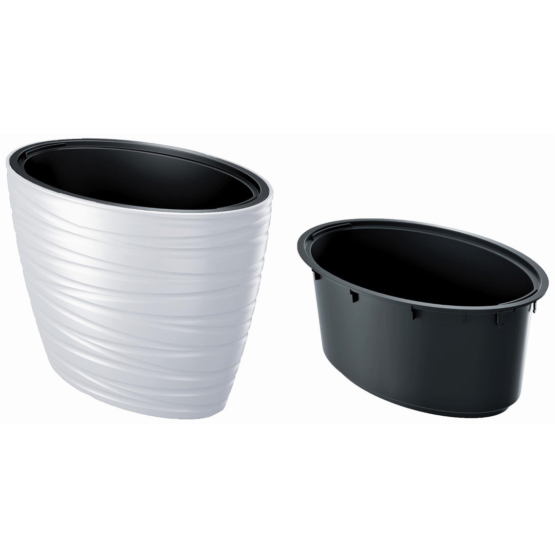 Maze Blumentopf Pflanzgefäß 2in1 inkl. Pflanztopf Witterungsbeständig für Innen- und Außenbereich Oval 42,3cm Höhe Kunststoff  (Weiß)