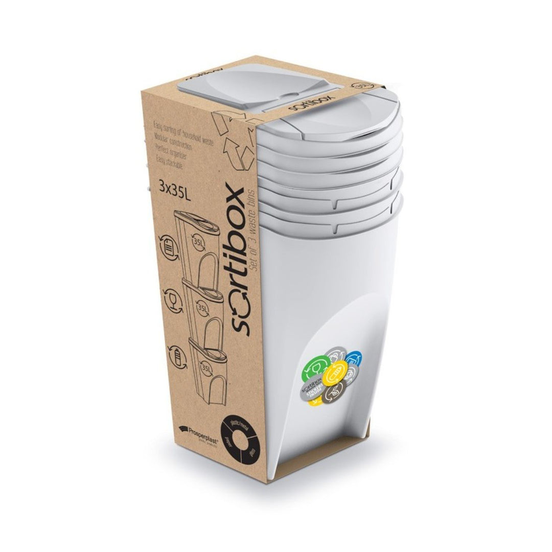 Müllboxen Set Müllbehälter Mülltrenner weiß Abfalltrennung