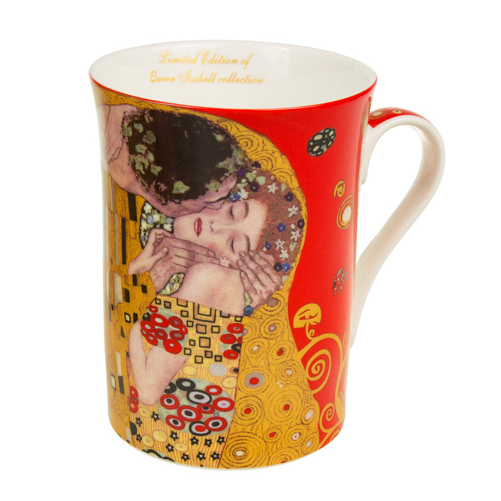 Queen Isabell Kaffebecher Set mit Löffel für Zwei Peronen Der Kuss von Gustav Klimt Rot Geschenkidee Porzellan 2-er Pack 250ml