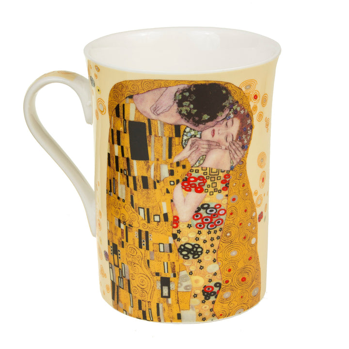 2x Kaffeebecher Set 250ml Becher mit Löffel Der Kuss von Gustav Klimt Geschenkidee Porzellan