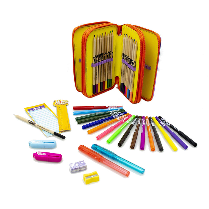 buntes Federmäppchen mit 40er Ausstattung Buntstifte Stift Lineal  Spitzer