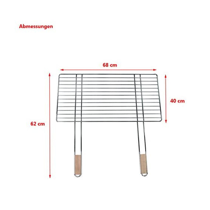 Grillrost 68x40cm mit 2 Holzgriffen Stahl verchromt Grillgitter Grillaufsatz Ersatzrost