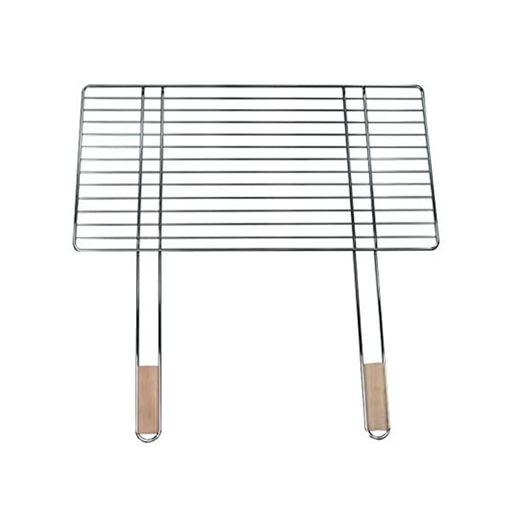Grillrost 68x40cm mit 2 Holzgriffen Stahl verchromt Grillgitter Grillaufsatz Ersatzrost