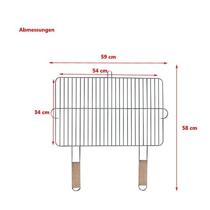 Grillrost 54x34cm mit 2 Holzgriffen Stahl verchromt Grillgitter Grillaufsatz Ersatzrost