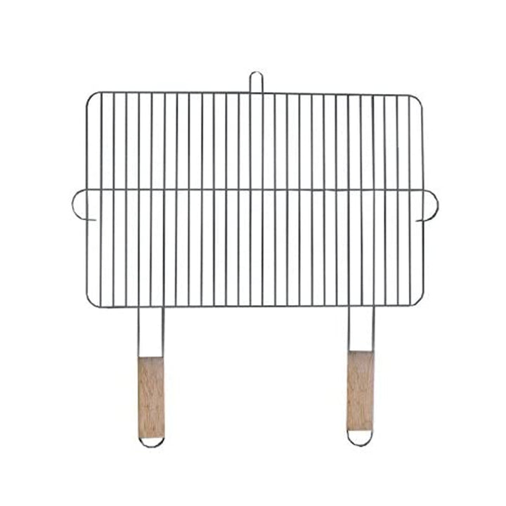 Grillrost 54x34cm mit 2 Holzgriffen Stahl verchromt Grillgitter Grillaufsatz Ersatzrost
