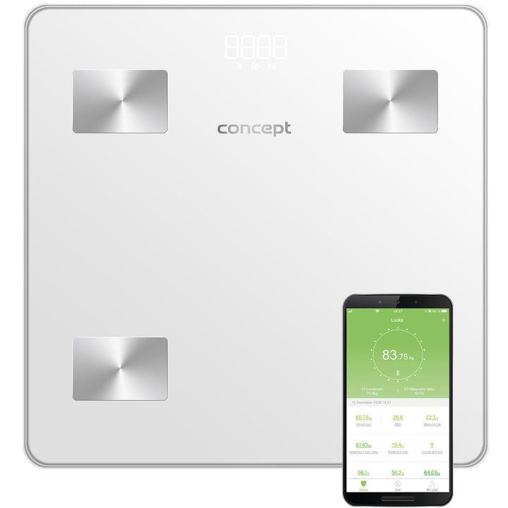 Glas-Diagnosewaage Personenwaage mit App Digitale Waage Körperanalyse BIA Körperfettwaage Muskelmasse BMI LED-Anzeige Gewicht bis 180kg