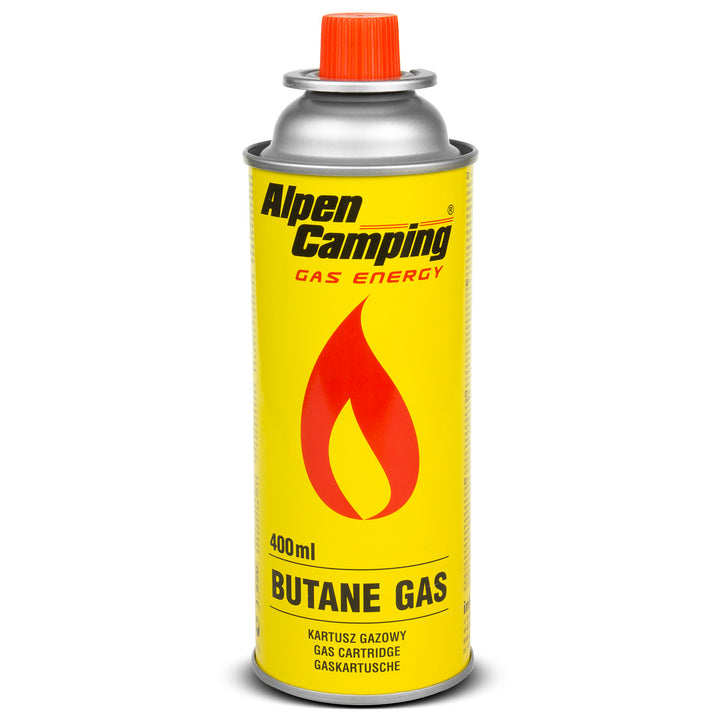 Butan Gaskartusche Gasflasche für Gaskocher Campingkocher Bunsenbrenner Lötbrenner 400ml. Zertifikat: Pi 0875, EN417 konform, Isobutan