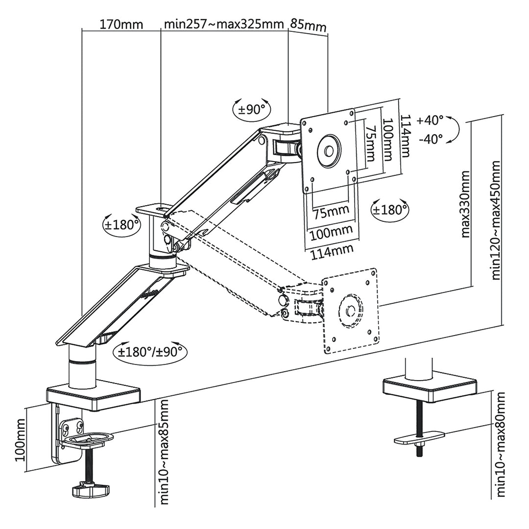 Gaming Monitorhalterung Halterung für Gaming-Monitor 17-35" Doppelarm Tischhalterung Höhenverstellbar Schwenkbar Neigbar Max. 8kg VESA 75x75 / 100x100